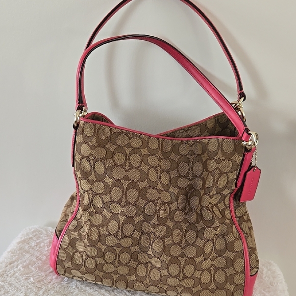 Coach Brown and Pink Hobo Shoulder Bag with Monogram - Picture 4 of 12
